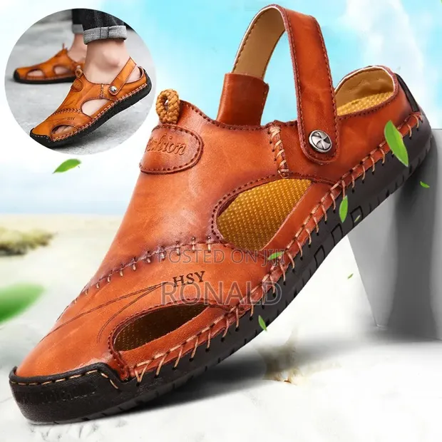 Men's Black Leather Toe Sandals - Size 38 - 1