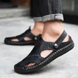 Men's Black Leather Toe Sandals - Size 38 - 3