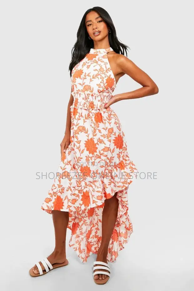 Petite Floral Ruffle Hem Shirred Waist Maxi Dress - 1