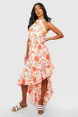 Petite Floral Ruffle Hem Shirred Waist Maxi Dress - 1