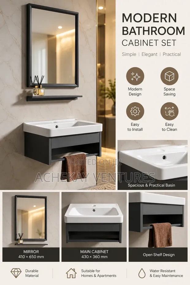 Modern Basin Cabinet with Mirror - Dark Grey/White - 1