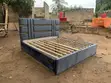 Bold Grey Velvet Bed Frame with Gold Accents - Queen Size - 3