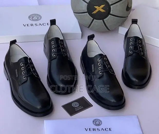 Versace Men's Black Leather Derby Shoes - 1