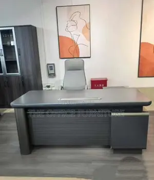 Grey Executive Office Desk with Side Cabinet & Chair