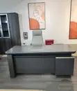 Grey Executive Office Desk with Side Cabinet & Chair - 1