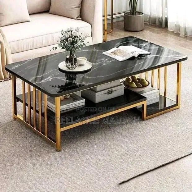 Black Rectangular Metal Frame Center Table - 1