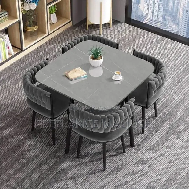 Cube Elite Space-Saving Dining Set - Square Faux Marble Table & 4 Chairs - 1