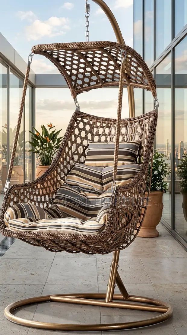 Brown Wicker Hanging Swing Chair - 1