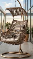 Brown Wicker Hanging Swing Chair - 1