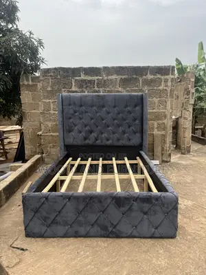 Luxurious Dark Gray Diamond Tufted Velvet Bed Frame by Woodland