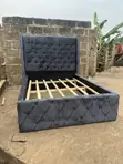 Luxurious Dark Gray Diamond Tufted Velvet Bed Frame by Woodland - 2