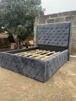 Luxurious Dark Gray Diamond Tufted Velvet Bed Frame by Woodland - 3