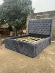 Luxurious Dark Gray Diamond Tufted Velvet Bed Frame by Woodland - 4