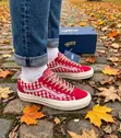 Old School Vans Red and White Sneakers - 2
