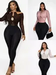 2-in-1 Lace Bodysuit Top & Leggings Set with Gold Brooch - 1