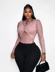 2-in-1 Lace Bodysuit Top & Leggings Set with Gold Brooch - 3