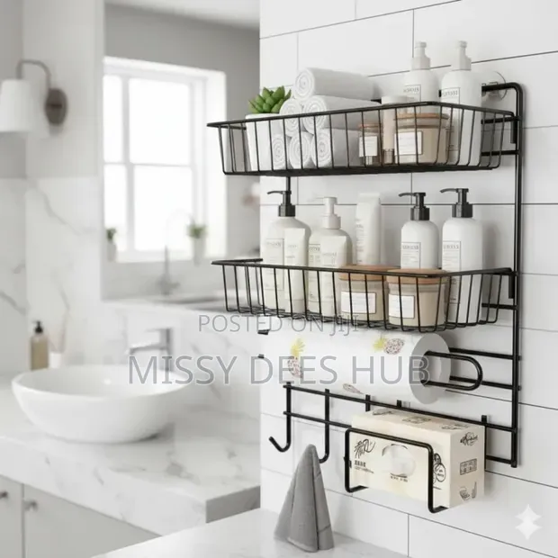 2 Tier Wall Mounted Organizer with Roll Holder - 1