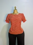 Floral Short-Sleeved Scoop-Neck Blouse - 1