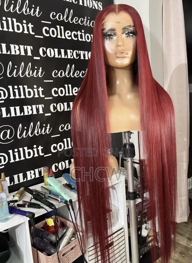 Sleek Burgundy Wig - 30 Inches Long, Kim K Closure - 1