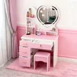 Vanity Dresser - Pink and White Love Shape with LED Light - 2