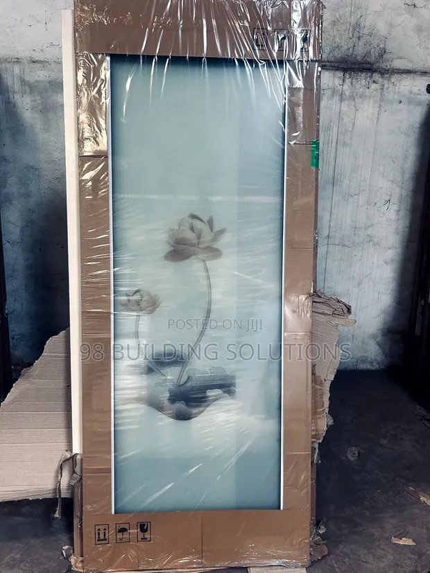 Tempered Glass Bathroom Door - White/Black - 1