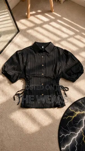 Pinstripe Ruched Satin Blouse