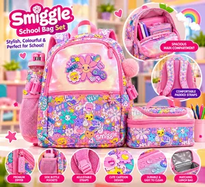 Smiggle School Bag Set - Pink Cartoon