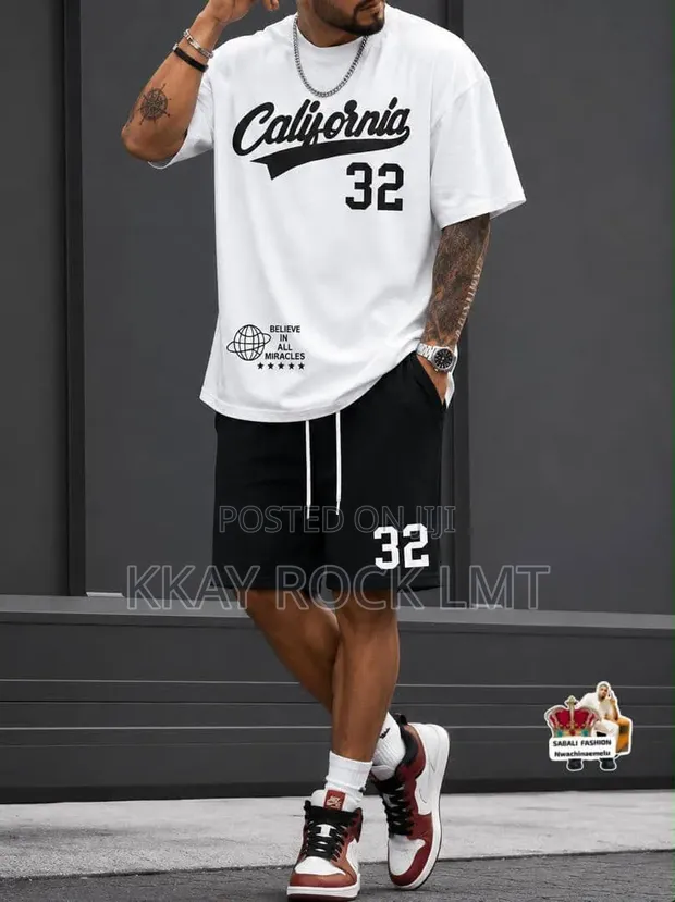 A&D Men's Oversized Cotton T-Shirt & Shorts Set - XL - 1