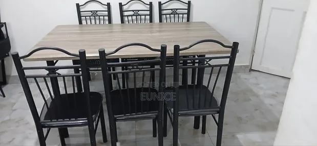 Durable Wooden Dining Table with 6 Chairs - 1