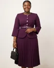 She by AS Elegant Ladies Corporate Pleated Dress Set with Belt - Plum - 2