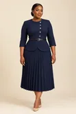 She by AS Elegant Navy Blue Corporate Pleated Dress Set With Belt - 1