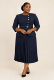 She by AS Elegant Navy Blue Corporate Pleated Dress Set With Belt - 2