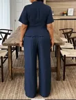 Elegant Navy Blue Women's Two-Piece Set | Office Wear - 2