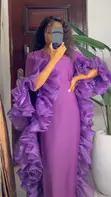 Cream Kaftan Bubu Gown with Burgundy Collar & Trim - 2