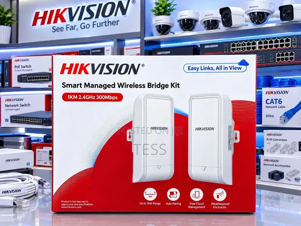 Hikvision 2.4GHz 300Mbps 1KM Wireless Bridge Kit - 1
