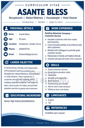 Customer Service CV - Hardworking SHS Graduate