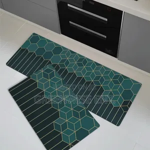 2-Piece Blue Geometric Kitchen Rug Set