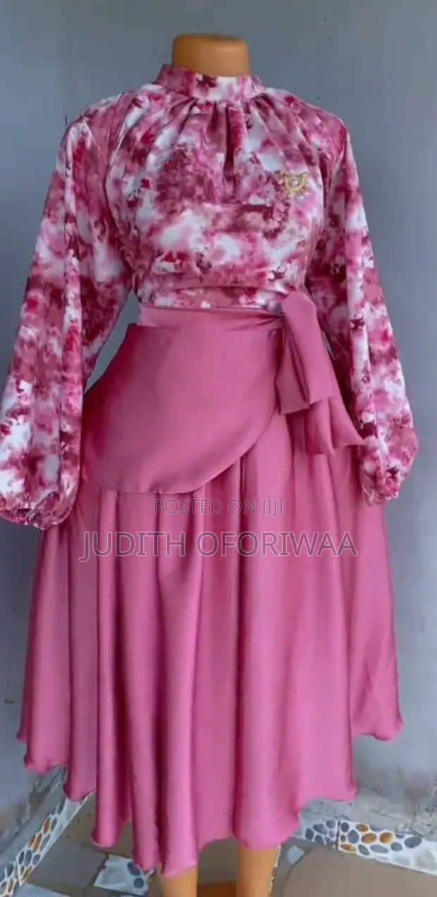 Pink Tie-Dye Top & Satin Flared Midi Skirt - Classy Outfit - 1