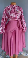 Pink Tie-Dye Top & Satin Flared Midi Skirt - Classy Outfit - 1