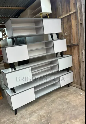 White Wood-Mode TV Stand with Cupboard