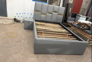 Lather Gray Double Bed Frame with Side Drawer