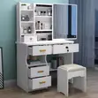 Modern White Dressing Table with Sliding Mirror & Storage - 1