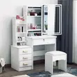 Modern White Dressing Table with Sliding Mirror & Storage - 2