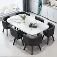 Modern 6-Seater Faux Marble Dining Table Set with Upholstered Chairs - 2