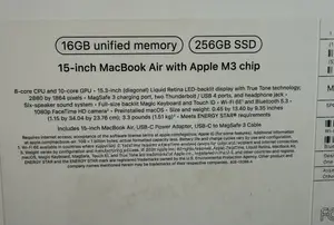 Apple MacBook Air M3 15-inch, 16GB RAM, 256GB SSD