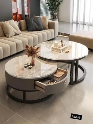 Modern Nesting Round Coffee Table Set with Storage Drawer