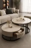Modern Nesting Round Coffee Table Set with Storage Drawer - 2