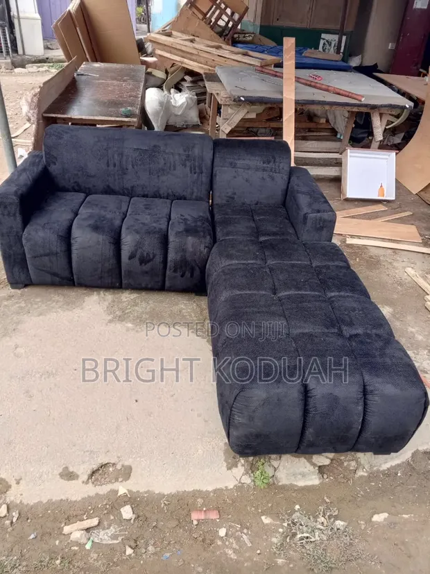 Brand New Black Corner Fabric Sofa - 1