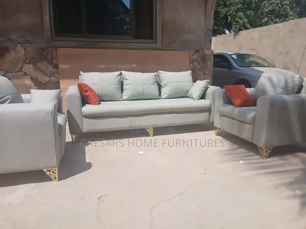 Luxury 6-Seater Sofa Set - Light Grey with Gold Legs - 1