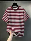 Classic Burgundy Striped Round-Neck T-Shirt - 4